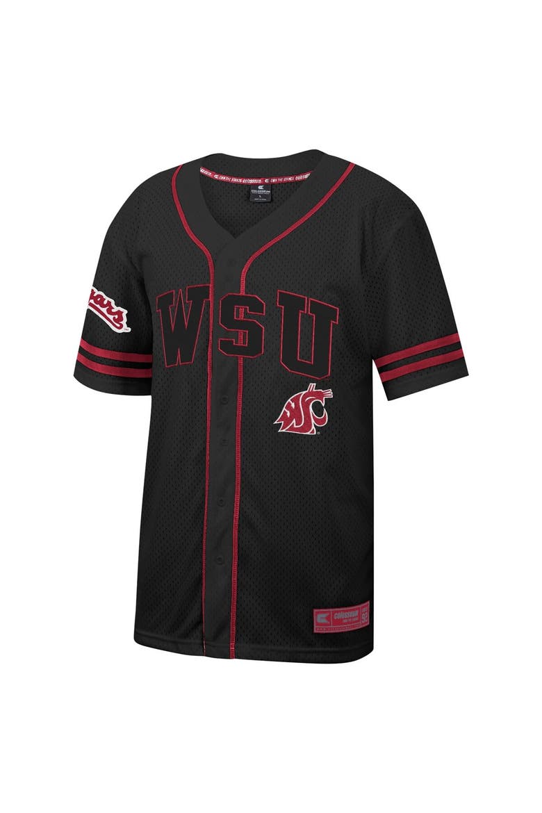 Men's Colosseum Black Washington State Cougars Free Spirited Mesh Button-Up Baseball Jersey, Alternate, color, Black