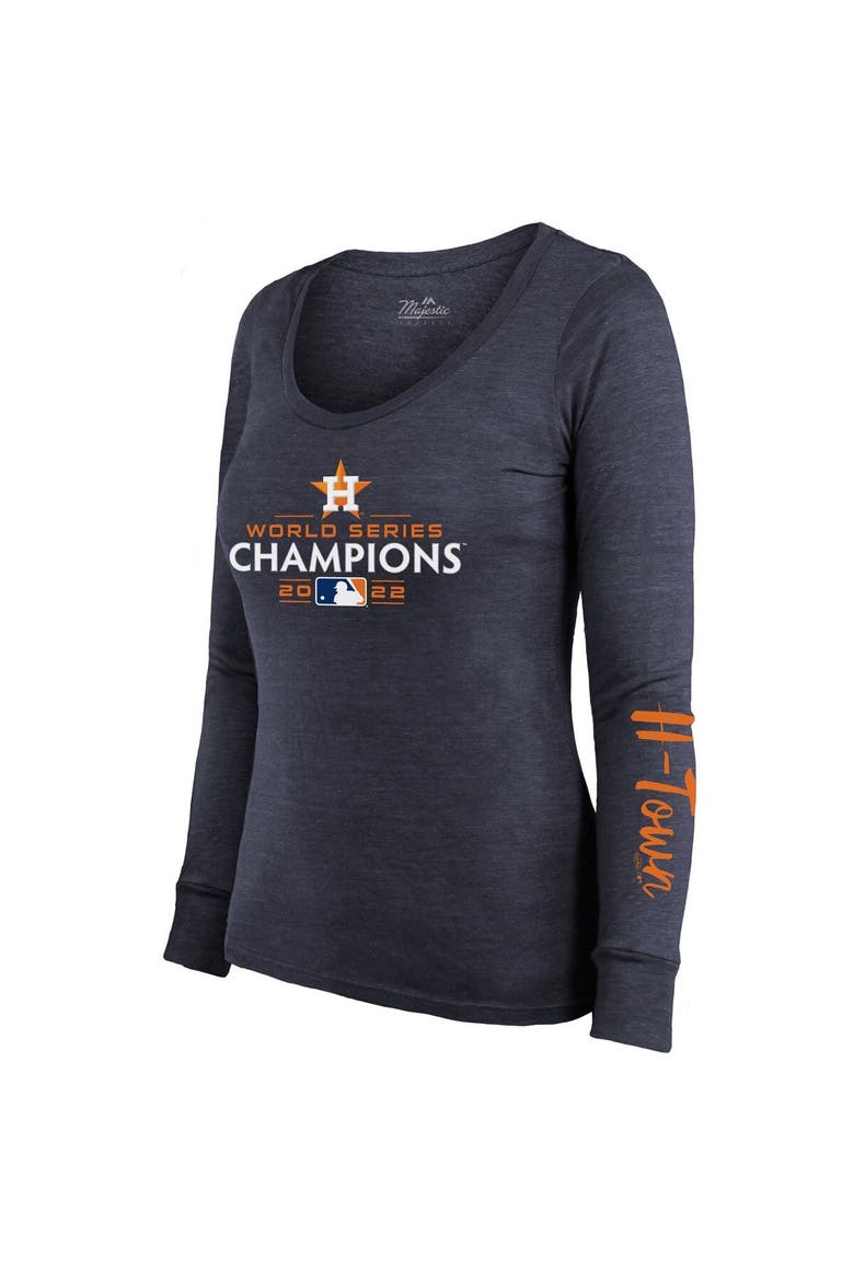 Women's Majestic Threads Navy Houston Astros 2022 World Series Champions Long Sleeve Tri-Blend Scoop Neck T-Shirt, Alternate, color, Navy