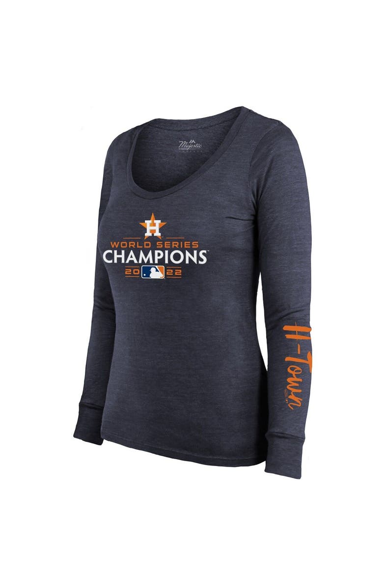 Majestic Threads Women's Majestic Threads Navy Houston Astros 2022 World Series Champions Long Sleeve Tri-Blend Scoop Neck T-Shirt, Alternate, color,