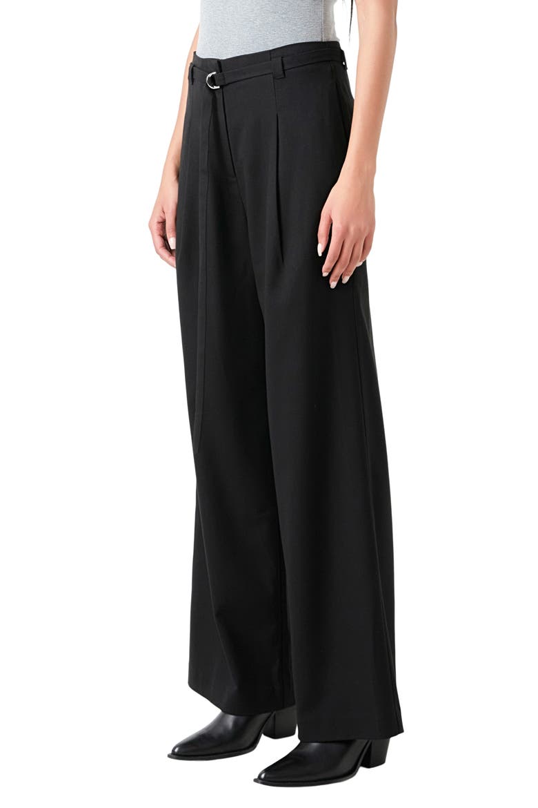 Pleated Belted Stretch Wide Leg Pants, Alternate, color, BLACK