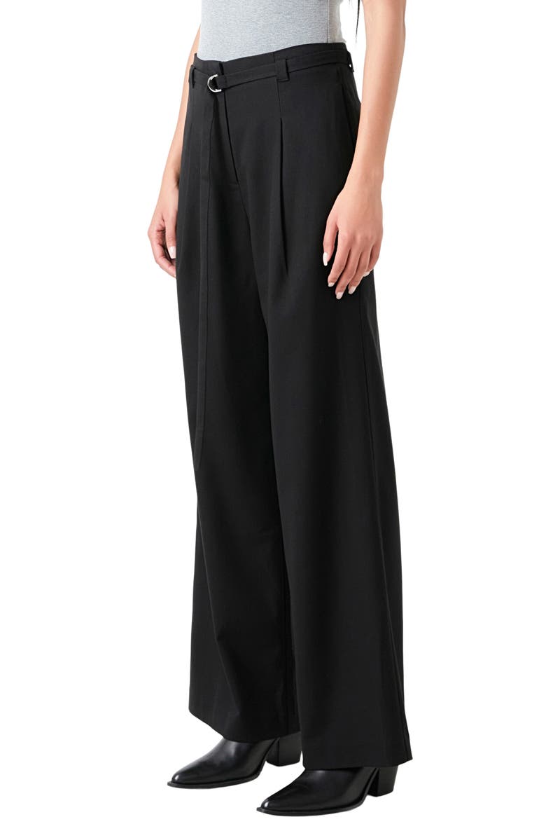 Grey Lab Pleated Belted Stretch Wide Leg Pants, Alternate, color, Black