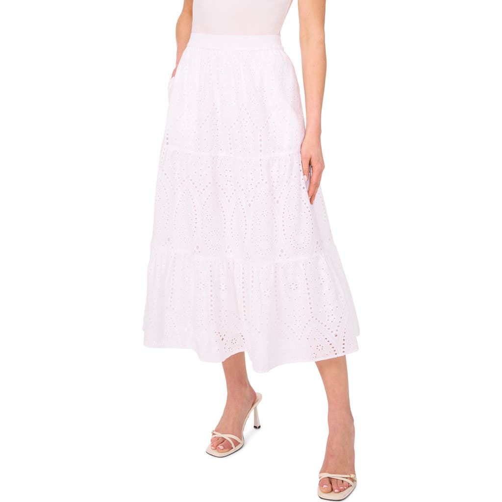 Cece Women's Cotton Tiered Circle Midi Skirt In Ultra White