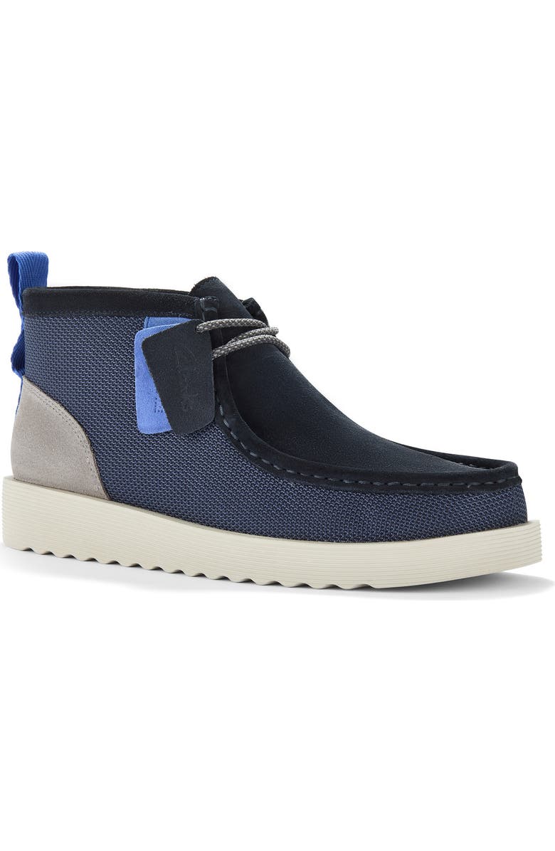 Clarks<sup>®</sup> Wallabee FTR2 Moc Toe Chukka Boot, Main, color, Navy Combo