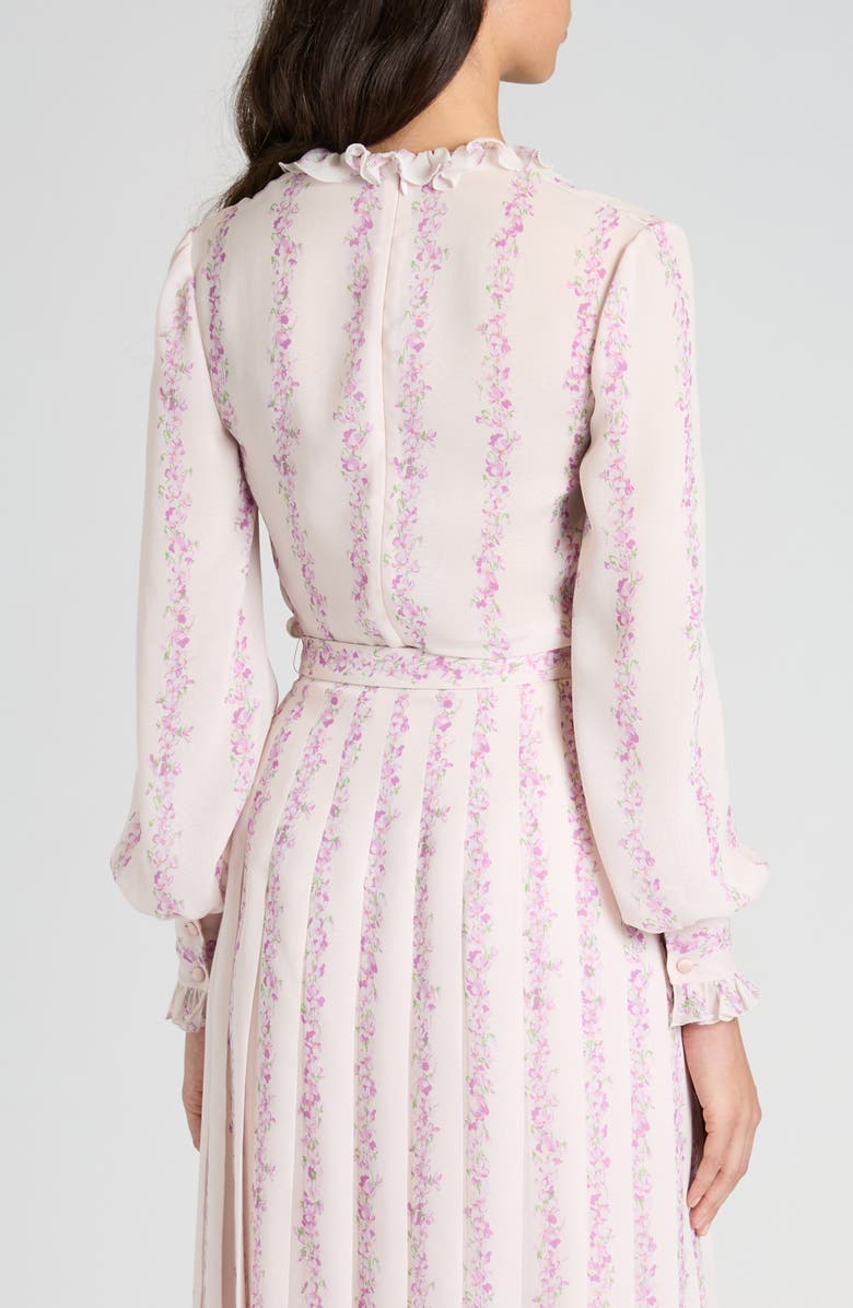 Valentino Garavani Floral Print Ruffle Silk Georgette Top, Alternate, color, Avorio/ Lilla