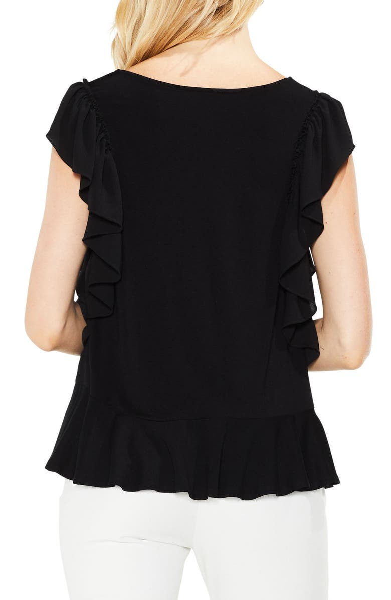 Vince Camuto Ruffle Sleeve Mix Media Top, Alternate, color,