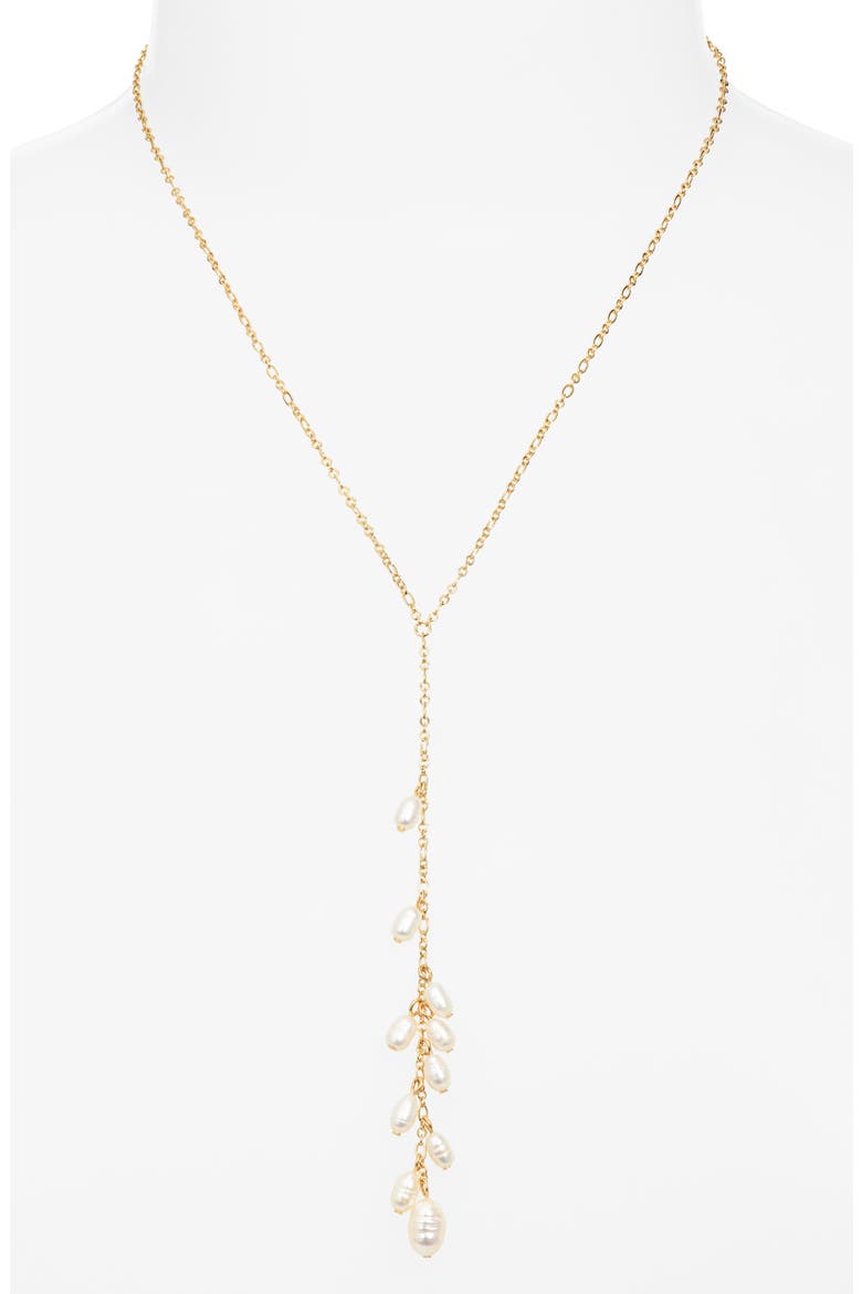 Demi-Fine Faux Pearl Lariat Necklace, Alternate, color, WHITE- 14K GOLD PLATED
