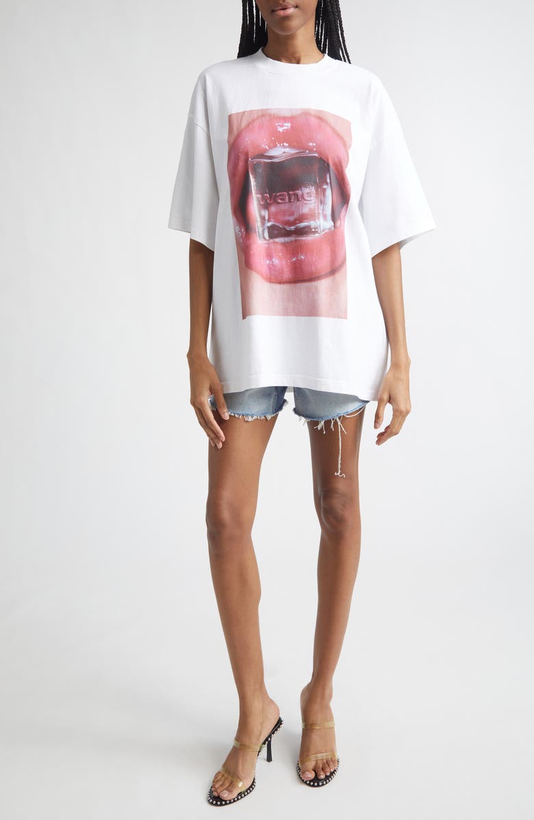 Alexander Wang Ice Cube Oversize Cotton Graphic T-Shirt, Alternate, color, Vintage White