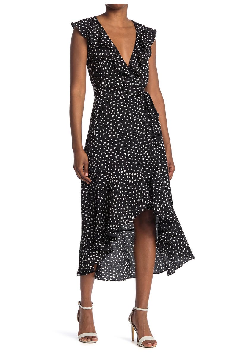 MAX STUDIO Patterned Ruffle Wrap Midi Dress, Main, color,