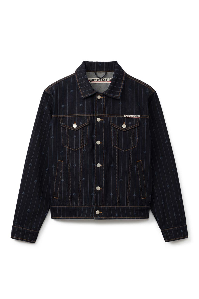 Logo Pinstripe Denim Trucker Jacket, Alternate, color, INDIGO STRIPE