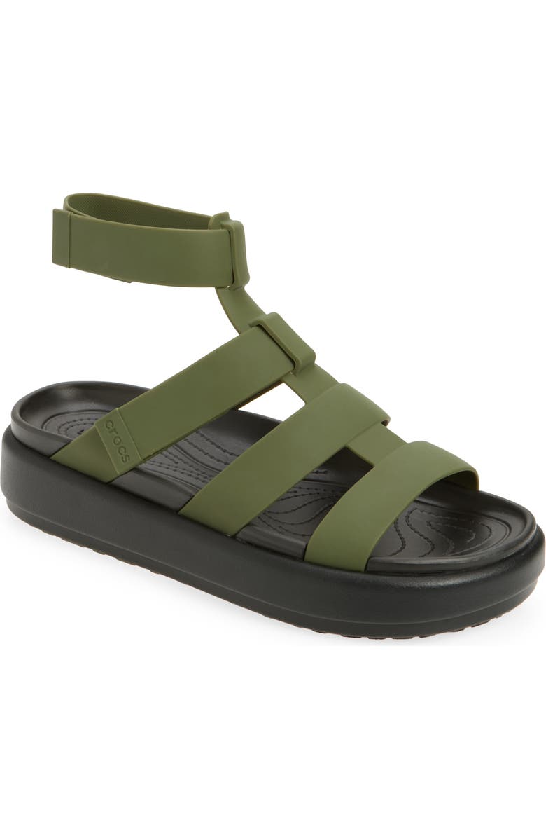 CROCS Brooklyn Luxe Water Resistant Gladiator Fisherman Slide Sandal, Main, color, Army Green/ Black