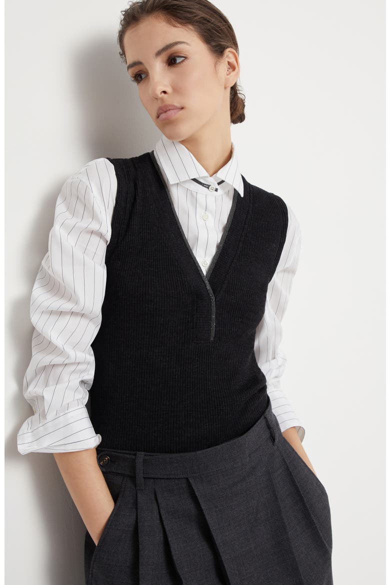 Ribbed jersey top, Alternate, color, Anthracite