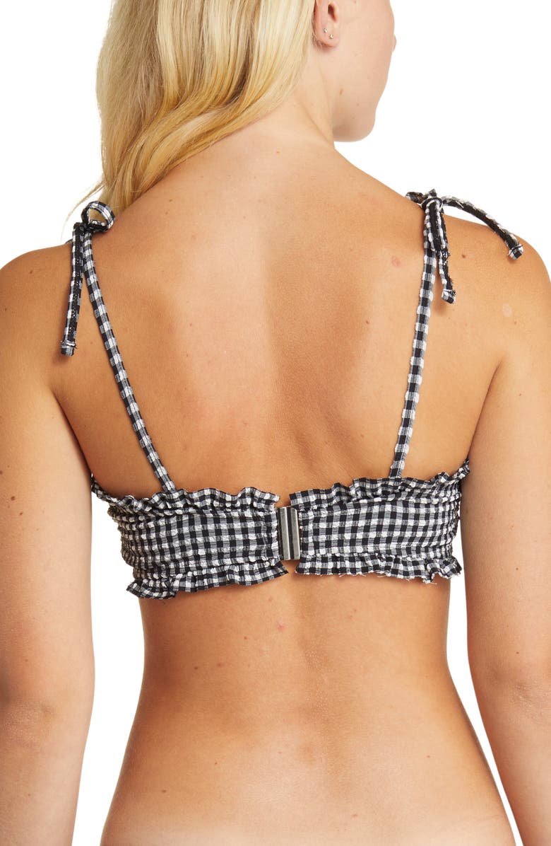 Topshop Gingham Ruffle Seersucker Bikini Top, Alternate, color, 