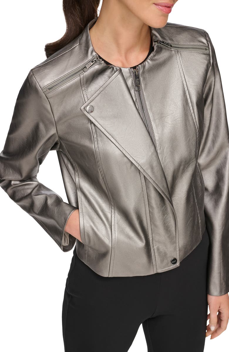 DKNY Faux Leather Moto Jacket, Alternate, color, 