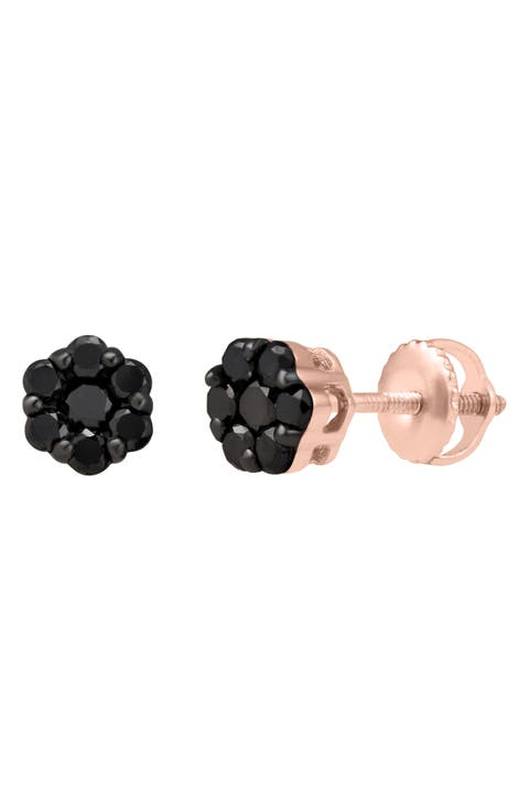Black Diamond Floral Stud Earrings