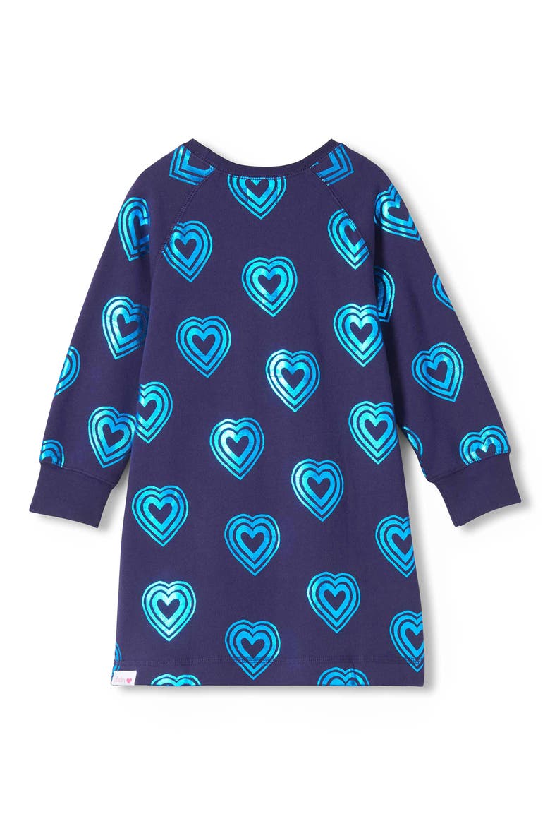 Kids' Rainbow Hearts Sweatshirt Dress, Alternate, color, BLUE