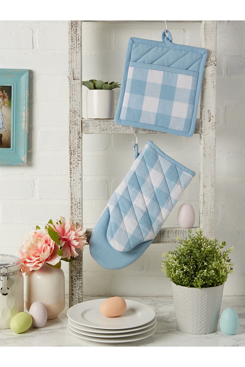 Light Blue Buffalo Check Oven Mitt & Potholder Set, Alternate, color, Light Blue