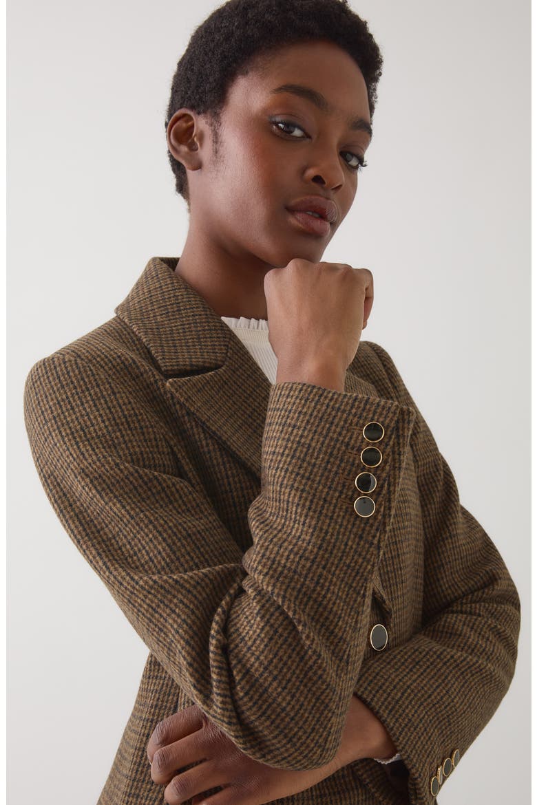 Dakota Check Wool Blend Coat, Alternate, color, BROWN