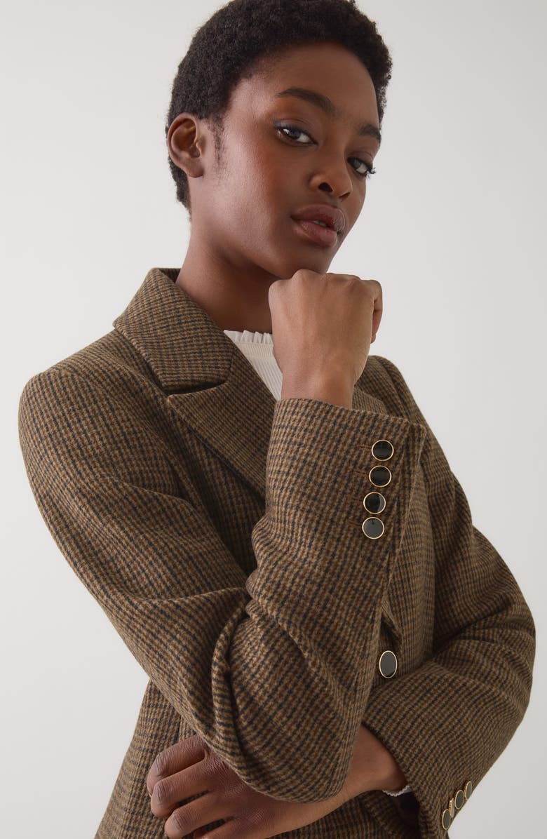 LK Bennett Dakota Check Wool Blend Coat, Alternate, color, Brown