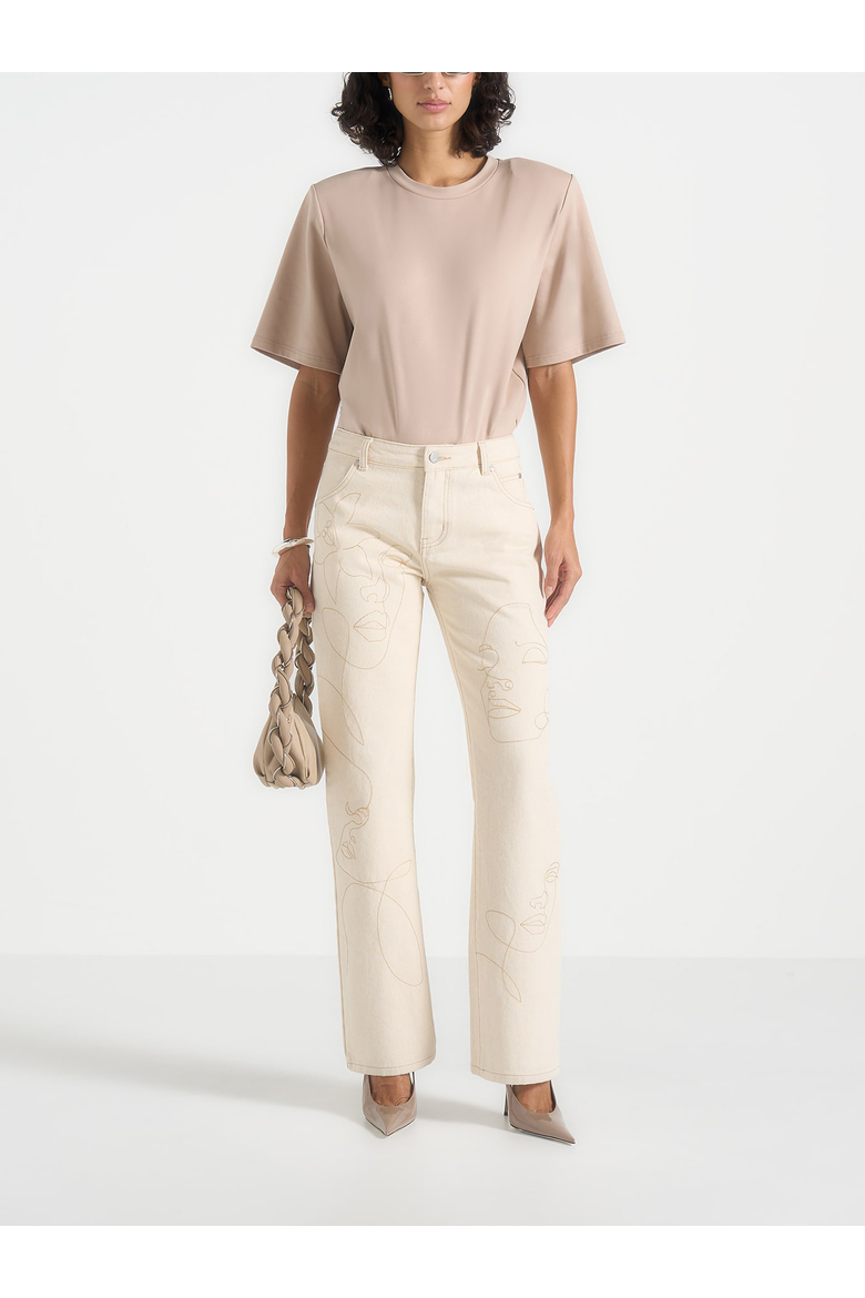 Calista Line Art Straight Leg Jeans, Alternate, color, Cream
