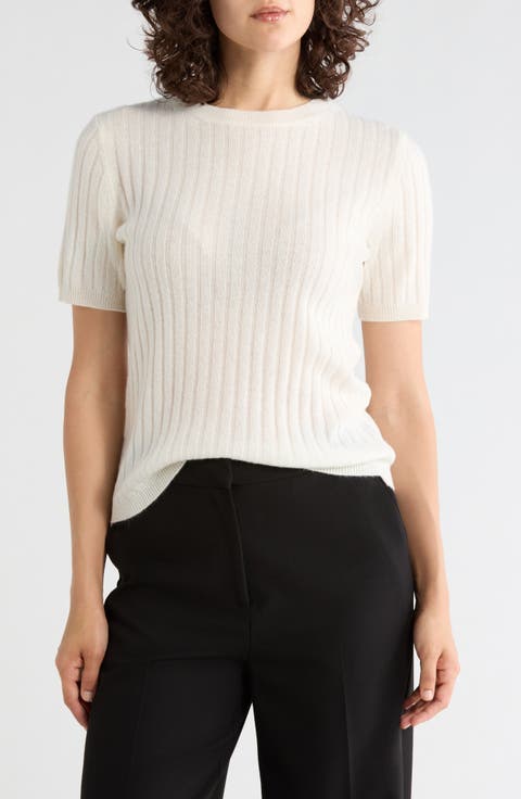 Wide Rib Cashmere Short Sleeve Sweater