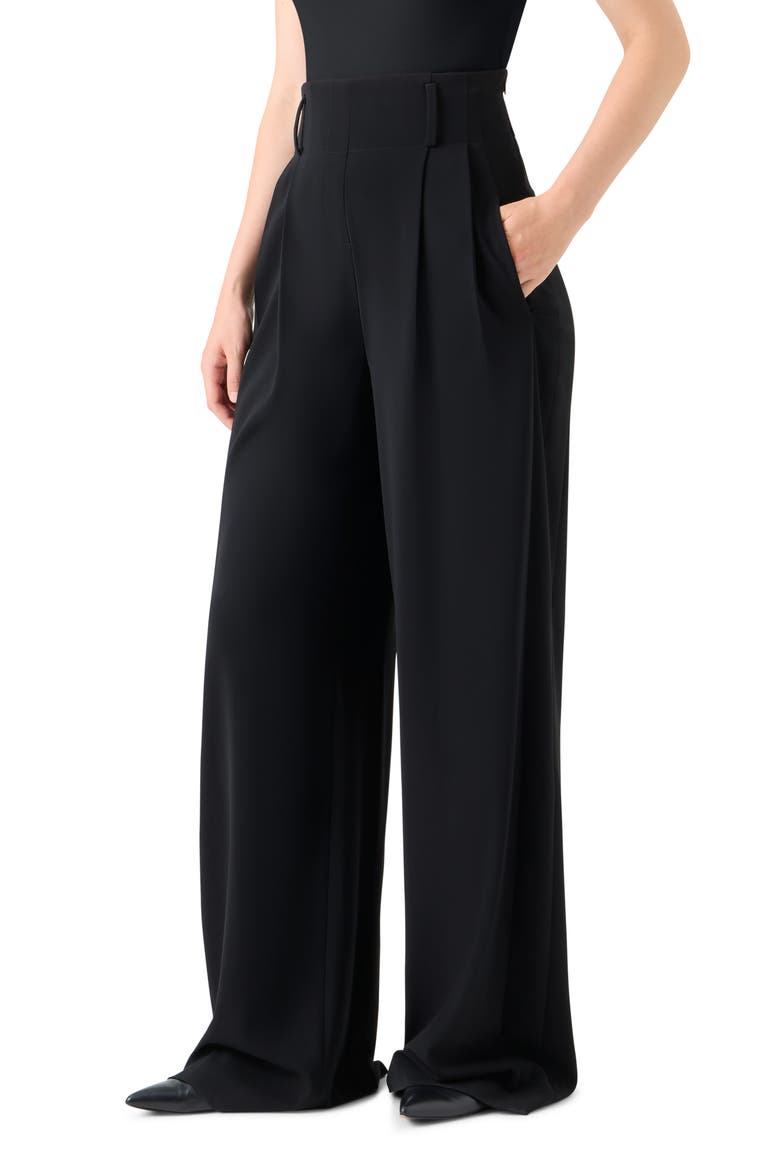 Pleated High Waist Trousers, Alternate, color, BLACK