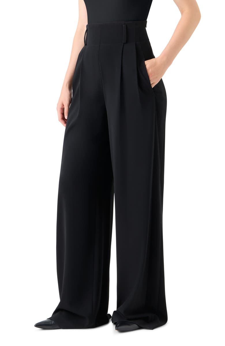 Akris punto Pleated High Waist Trousers, Alternate, color, Black