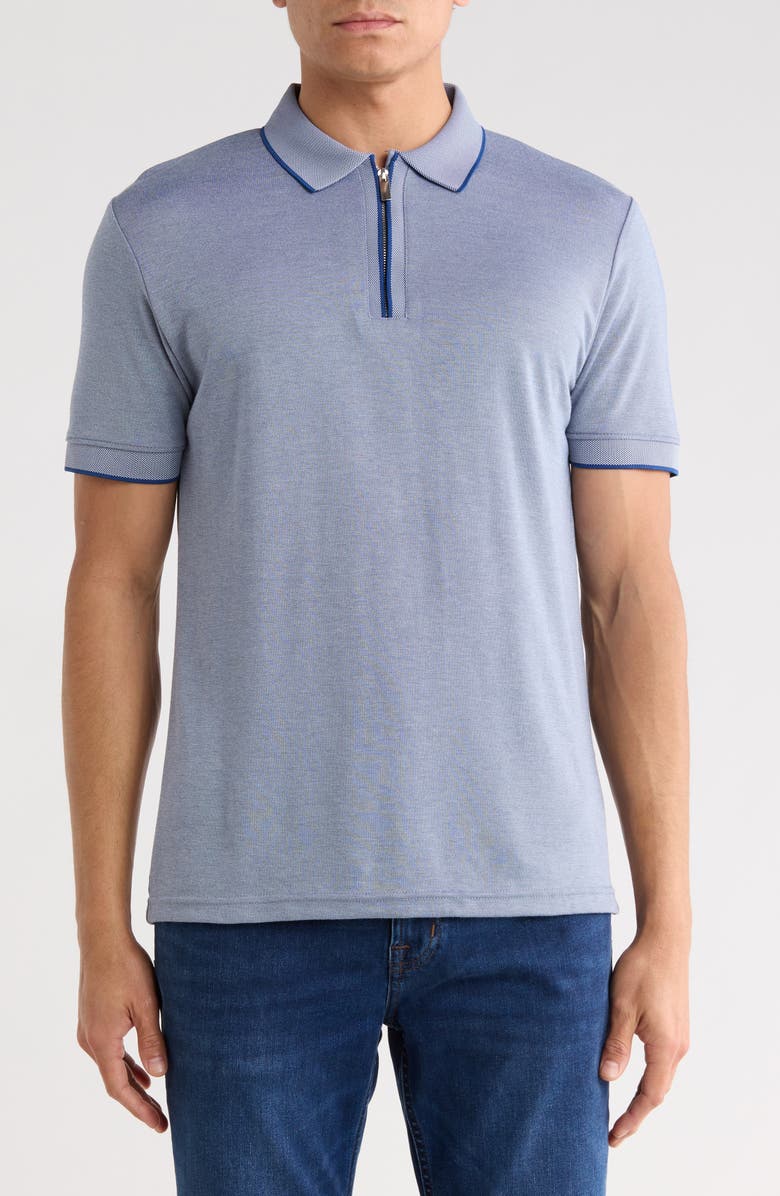DENIM AND FLOWER Tipped Quarter Zip Polo, Main, color, Navy