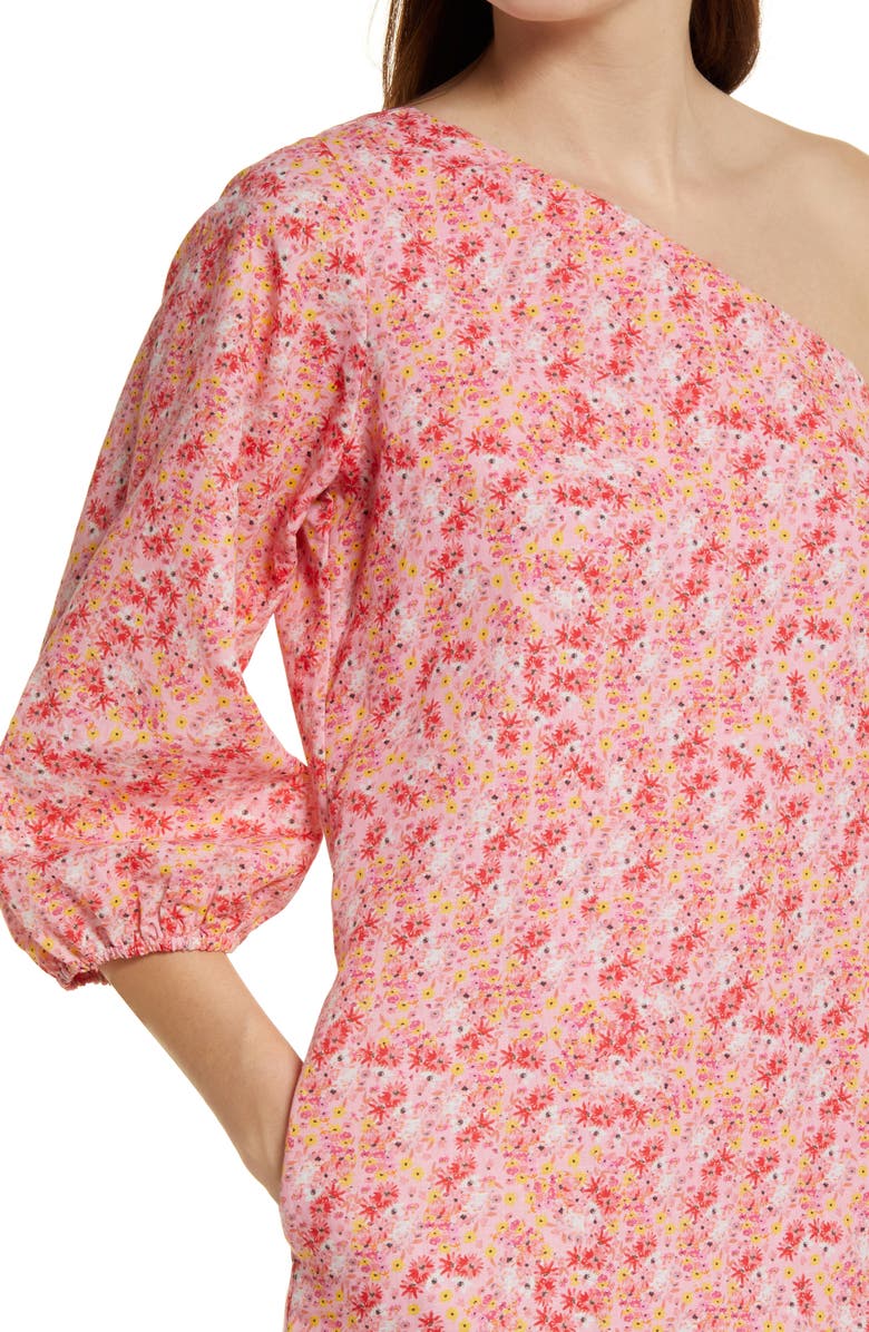 Something Navy Mini Floral One-Shoulder Linen & Cotton Dress, Alternate, color, 