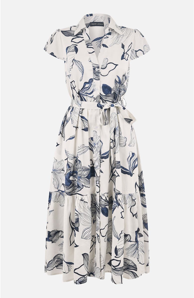 Yumi Abstract Floral Midi Shirt Dress, Alternate, color, Ivory