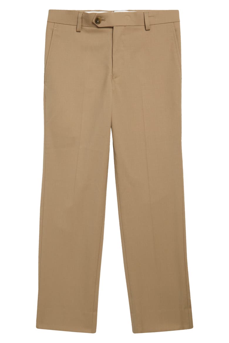 Kids' Twill Flat Front Trousers, Main, color, TAN