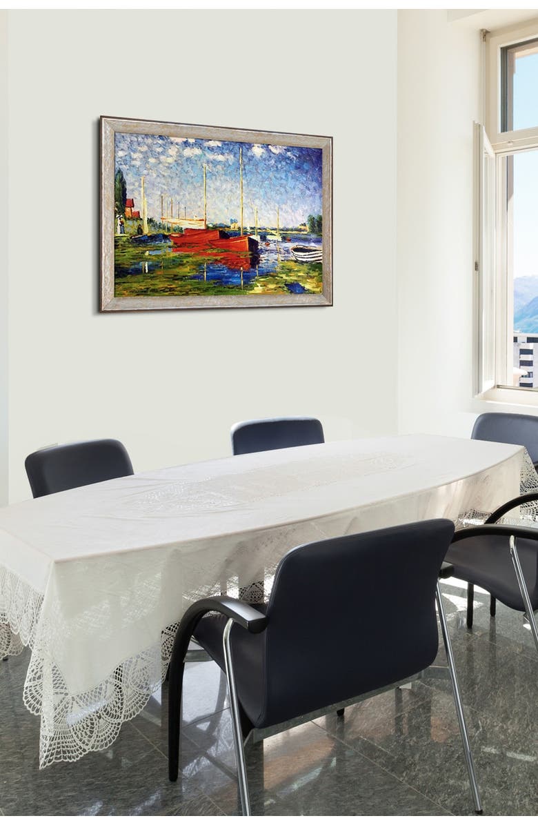 OVERSTOCK ART Red Boats at Argenteuil by Claude Monet Framed Hand Painted Oil Reproduction on Canvas, Alternate, color, 