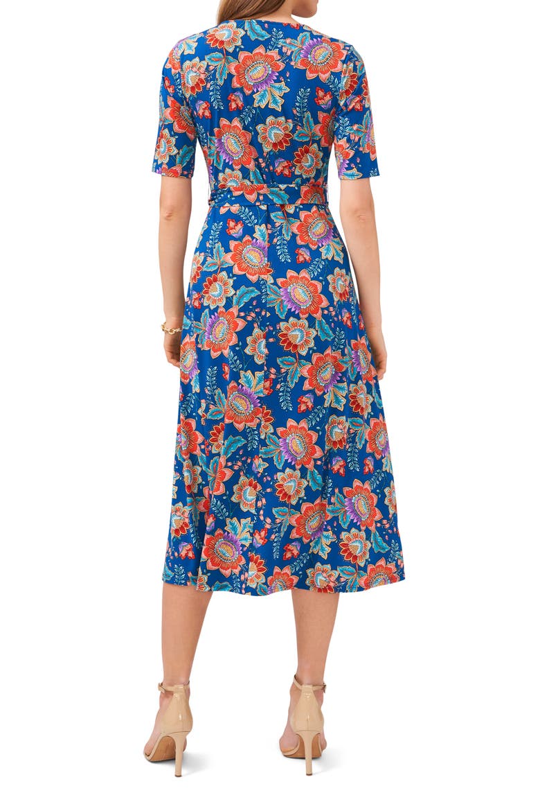 V-Neck Tie Waist Midi Dress, Alternate, color, TEAL/RED/MULTI