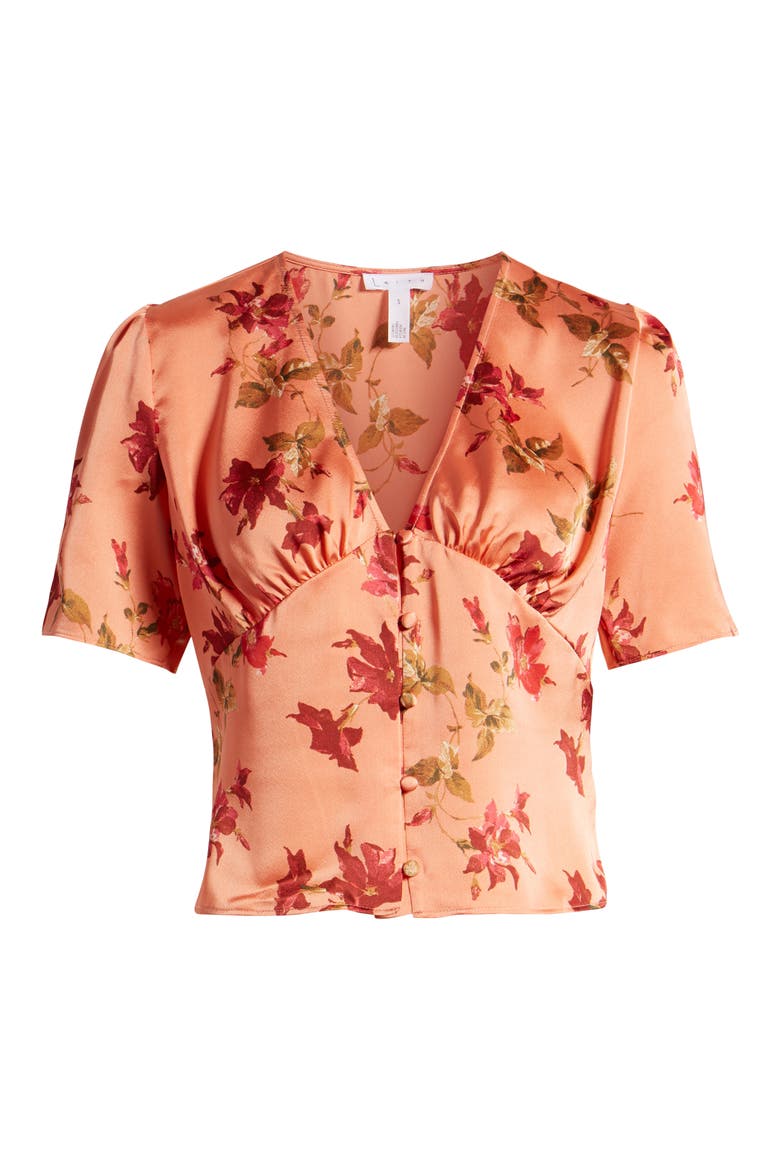 Button-Up Satin Top, Alternate, color, CORAL CLAY CLASSIC SILK FLORAL