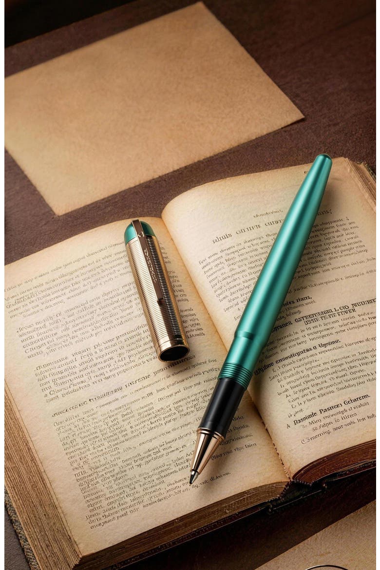 Skyline Emerald Rose Gold Trim Rollerball Pen, Alternate, color, Emerald Rollerball