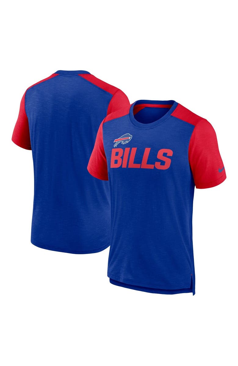 Nike Men's Nike Heathered Royal/Heathered Red Buffalo Bills Color Block Team Name T-Shirt, Main, color,