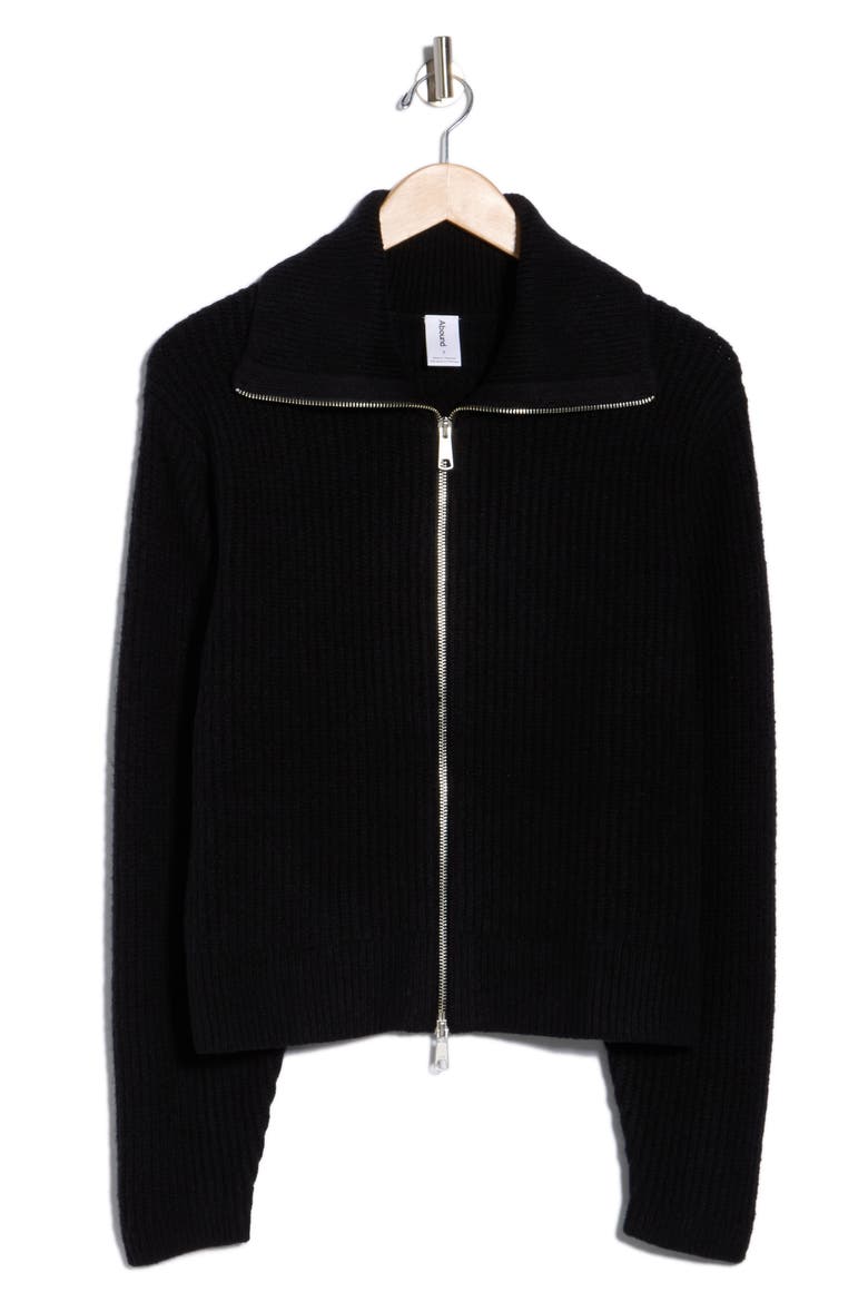 Zip Sweater Cardigan, Alternate, color, BLACK