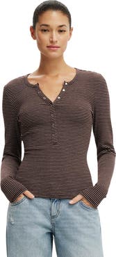 Cotton On Women's Blake Rib Henley Long Sleeve