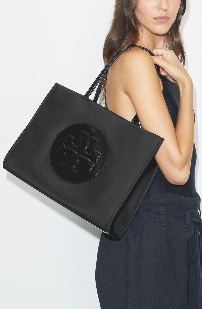 Tory Burch Ella Patent Small Tote, Alternate, color, Black