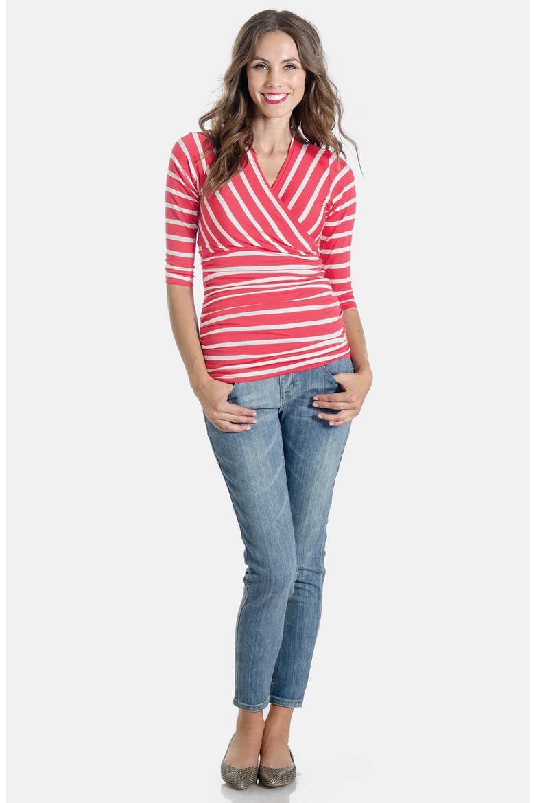 'Michelle' Maternity Top, Alternate, color, CORAL STRIPE