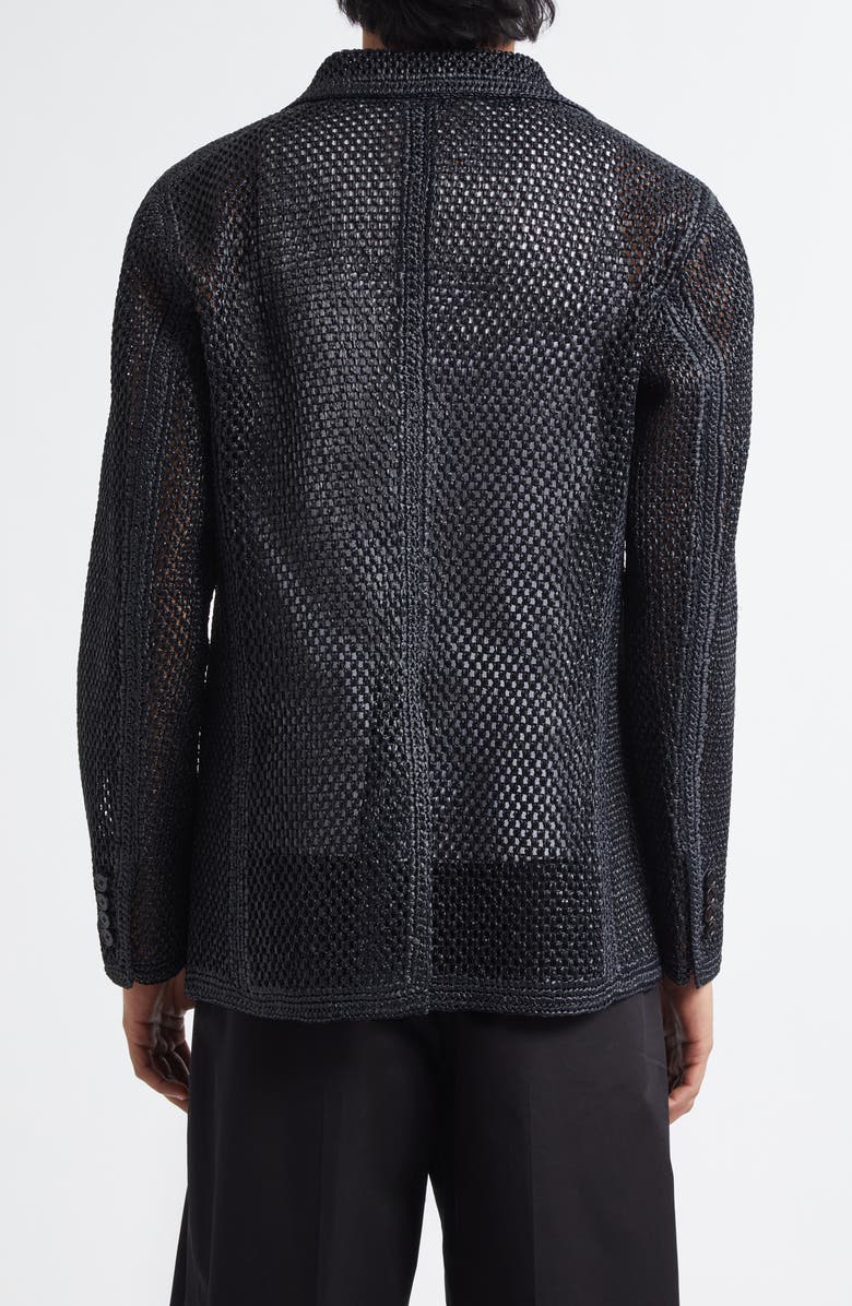 Dolce&Gabbana Portofino Double Breasted Raffia Mesh Sport Coat, Alternate, color, Black