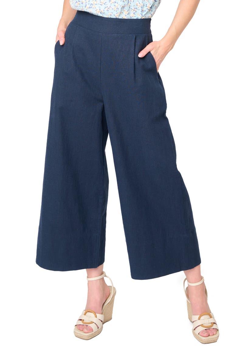 Crop Wide Leg Linen Blend Pants, Main, color, DARK NAVY