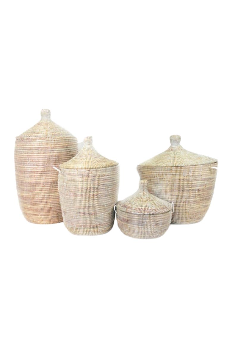 Dou Lid Storage Basket Monochrome Medium Storage, Alternate, color, White
