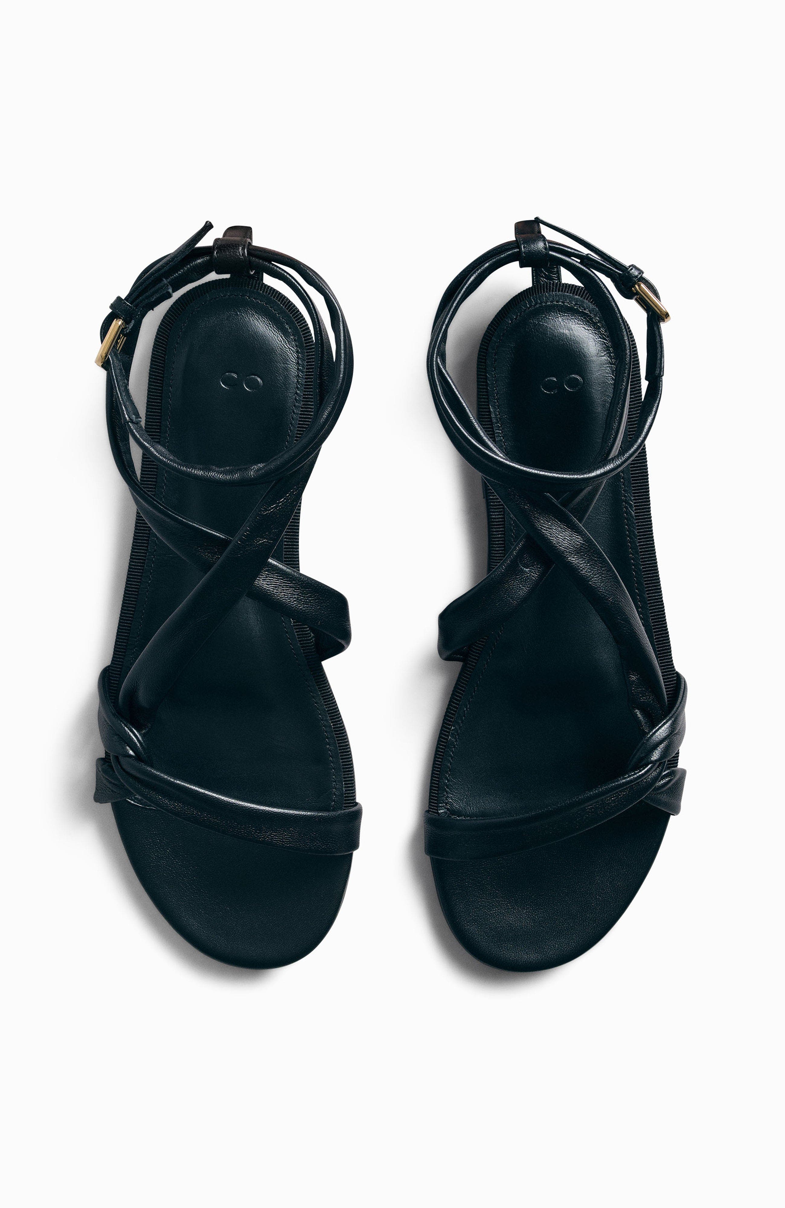 CO Asymmetric Leather Sandal, Alternate, color, Black