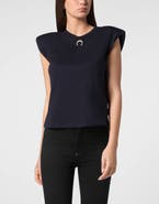 PHILIPP PLEIN Tank Top Round Neck Piercing With Padded Shoulder Women