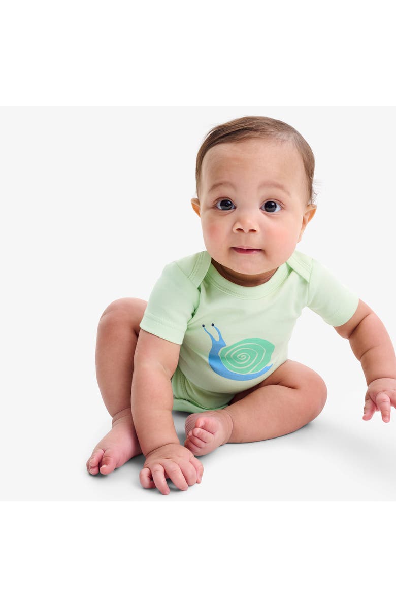 Primary Organic Short Sleeve Snail Babysuit, Alternate, color, Light Clover