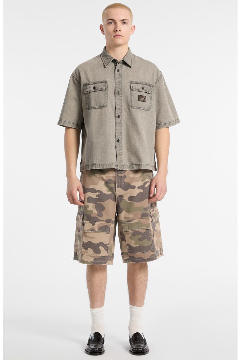 Go Boxy Denim Short Sleeve Button-Up Shirt, Alternate, color, GREY