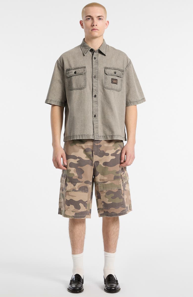 GUESS ORIGINALS Go Boxy Denim Short Sleeve Button-Up Shirt, Alternate, color, Grey