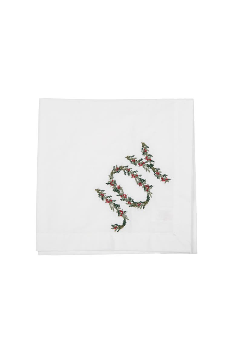 Joy Merry Mistletoe Embroidered Hemstitch Set of 6 Cloth Napkins, Alternate, color, Green