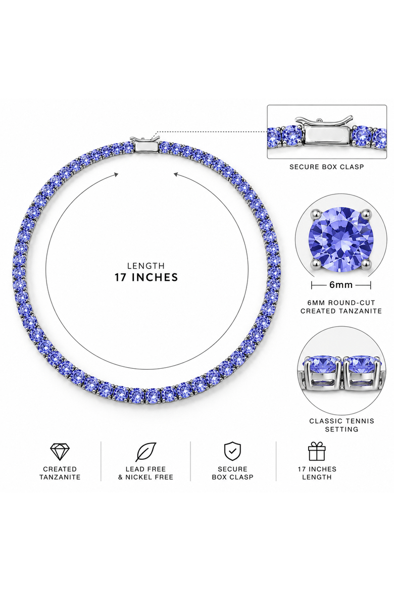 Round Cut Tanzanite Tennis Necklace, Alternate, color, Blue