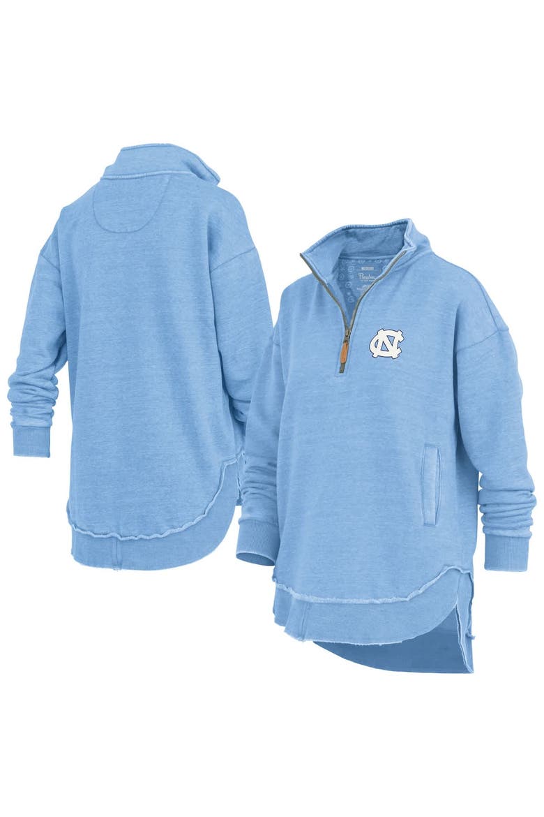 Women's Pressbox Light Blue North Carolina Tar Heels Northfork Sojourn Poncho Quarter-Zip Sweatshirt, Main, color, Light Blue
